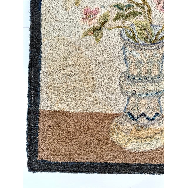American Floral Hooked Rug Wall Hanging With Roses and Delft-Style Vase, Circa 1930’s For Sale - Image 10 of 18