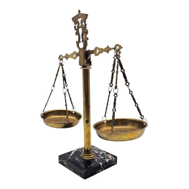 Mid Century Scales of Justice Brass Marble Desk Sculpture 13" For Sale - Image 4 of 13