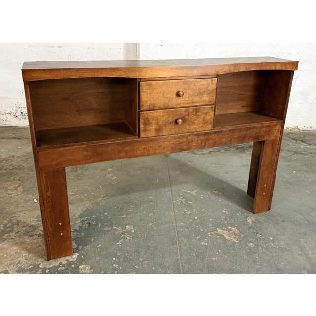 American Late 20th Century Full Size Cherry Bookcase Headboard With Drawers & Cubbies For Sale - Image 3 of 15