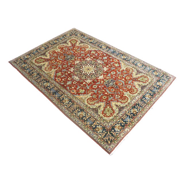 1940s Antique Persian Tabriz Wool 3x5 Red & Navy Handmade Area Rug #1143878 For Sale - Image 5 of 12