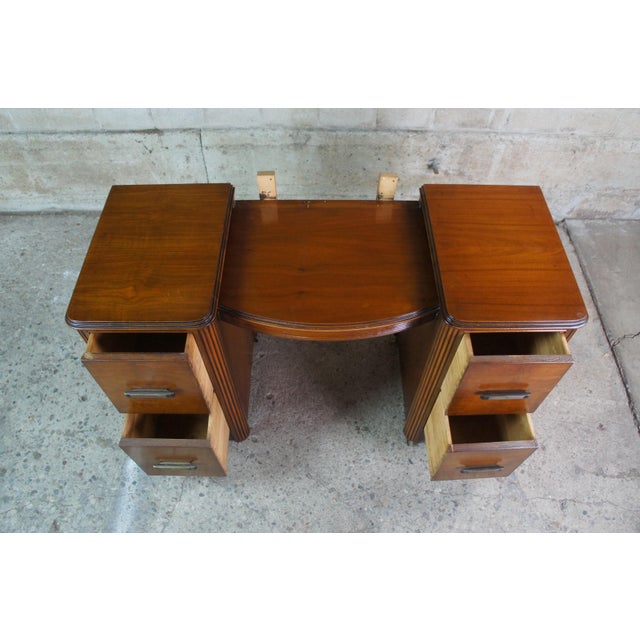 Antique Johnson Carper Walnut Art Deco Mirrored Vanity with Mirror