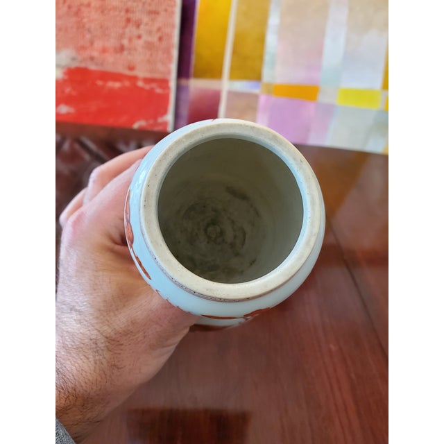 Brick Red Vintage Chinese Porcelain Five Clawed Porcelain Dragon Vase For Sale - Image 8 of 9