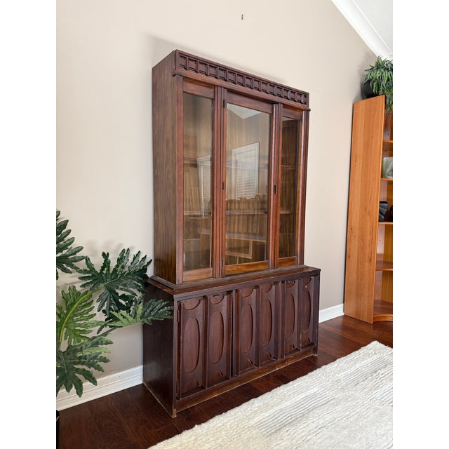 Mid-Century Modern Vintage MCM Tobago Style Lighted China Cabinet For Sale - Image 3 of 12
