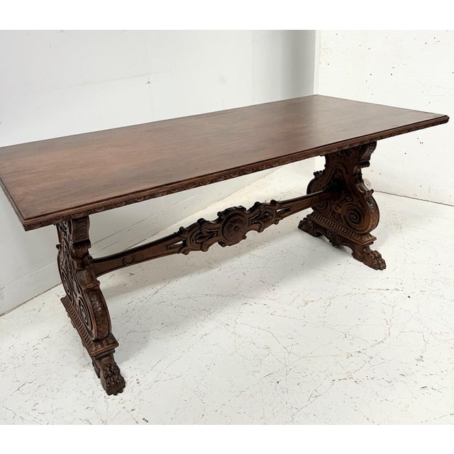 2000 - 2009 20th Century Renaissance Carved Walnut Dining Table For Sale - Image 5 of 18