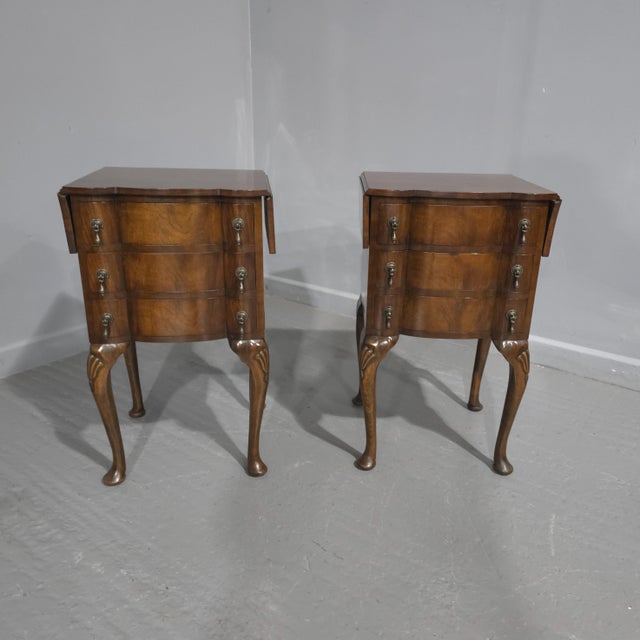 Brown Burr Walnut Bedside Tables, 1920s, Set of 2 For Sale - Image 8 of 8