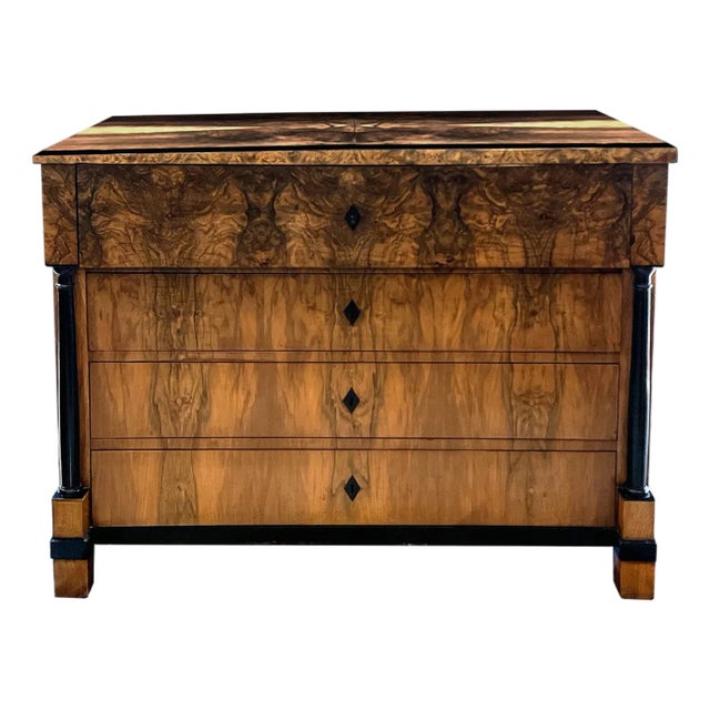 German Biedermeier Black Walnut and Ebonized Chest of Drawers For Sale