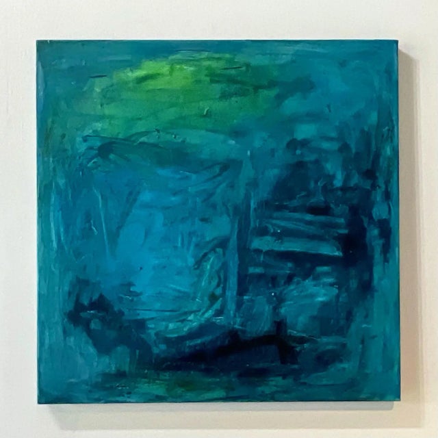 Vintage Square Bohemian Oil Painting on Canvas For Sale In West Palm - Image 6 of 7