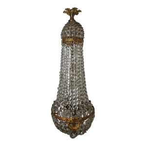 19th Century French Empire Crystal Basket Chandelier Gold Gilt 6 Lights