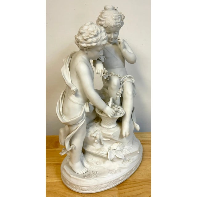 Mid 20th Century S√®vres Style Biscuit Grouping of Children With Flowers in Landscape For Sale - Image 10 of 13