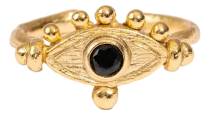 Mystic Black Onyx Evil Eye Gold Adjustable Band Ring, Size 8
