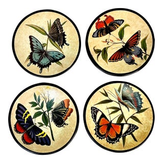 Mid-Century Boho Chic Coastal Butterfly Petite Plates - Set of 4. For Sale