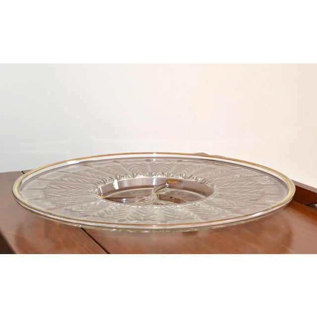 Jeannette Glass 1950s Art Deco Jeanette Depression Glass Crystal Relish Dish Serving Platter 22k Gold Trim For Sale - Image 4 of 12
