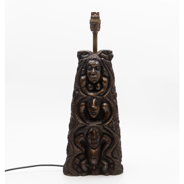Large Bronzed and Pottery Figurative Table Lamp, 1970s For Sale - Image 10 of 13