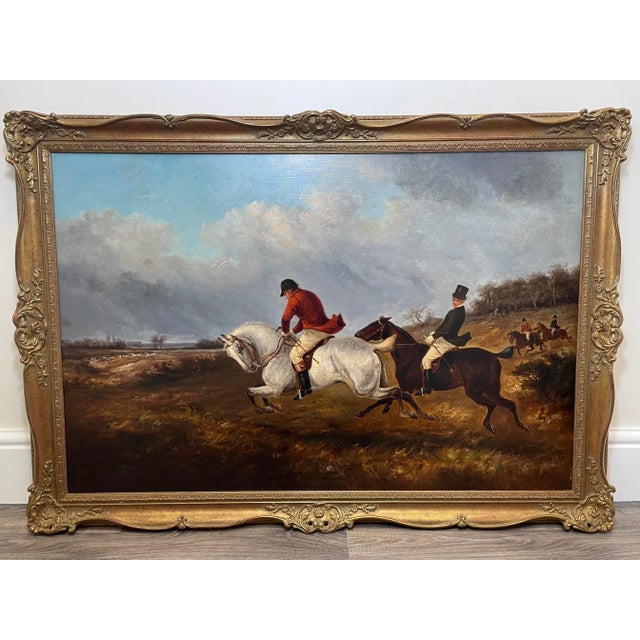 British 19th Century Hunting Charge Grey & Chestnut GallopingHorses Oil Painting Signed Thomas Smythe For Sale - Image 13 of 13