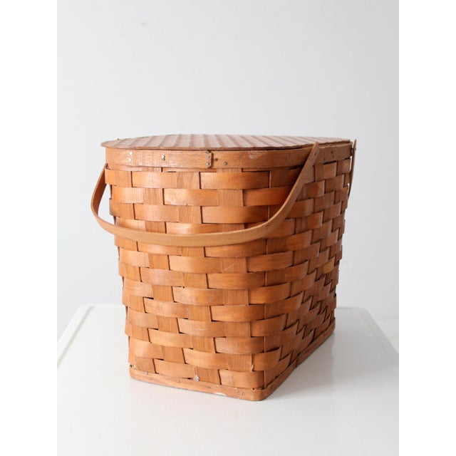 Brown Large Vintage Splint Weave Picnic Basket For Sale - Image 8 of 11
