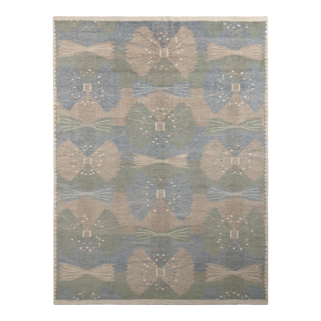 Rug & Kilim’s Scandinavian Style Rug in Green, Blue and Beige Geometric Pattern - 13x18 For Sale