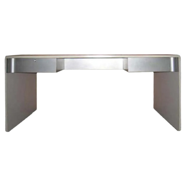 Vintage White Laminate & Brushed Steel Desk For Sale