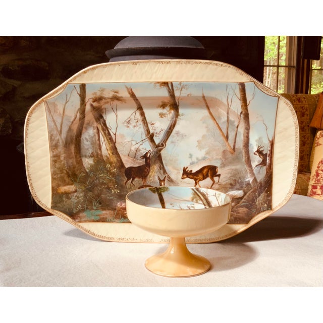 19th Century Magnificent Limoges Game Platter With Compote - Hand-Painted Forest Scene For Sale - Image 13 of 18