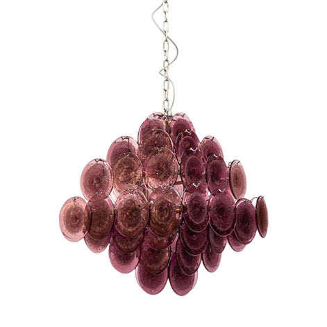 Purple Disc Pulegoso Glass Square Shaped Hanging Light For Sale