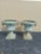 Heavy pair of antique cast iron green urns. Acquired from a Palm Beach estate