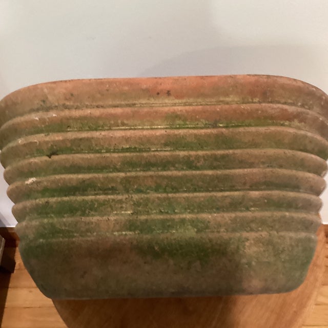Ceramic Vintage Large Rustic Oval Terracotta Wide - Ribbed Oval Planter With Natural Patina For Sale - Image 7 of 12