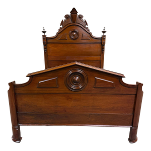 Antique Full Size Victorian Carved Walnut Bed