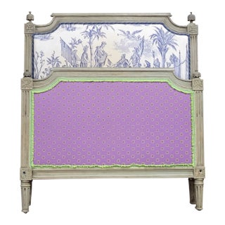 Vintage Twin Size French Louis XVI Style Upholstered Bed For Sale