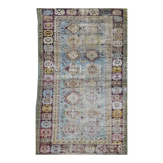 Antique Caucasian Karabagh Rug, Geometric Design, Handwoven Wool, Turquoise & Red, 5' x 9' For Sale