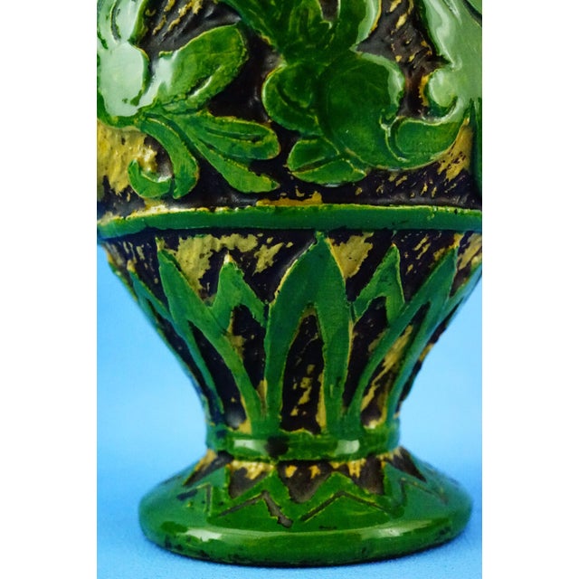Antique Green Neo-Renaissance Vases in Relief by Vincenzo Corrente, 1890s, Set of 2 For Sale - Image 11 of 18