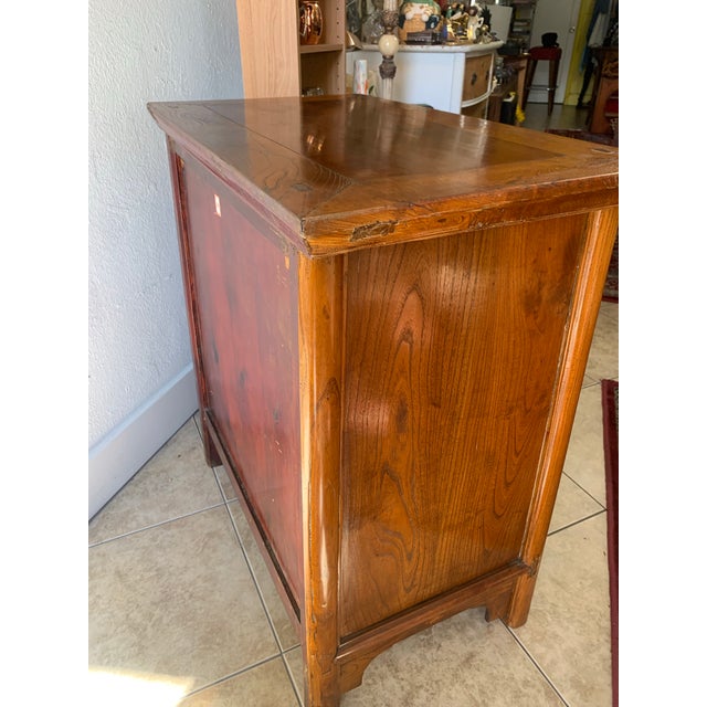 Wood Vintage Asian-Inspired Solid Wood Cabinet With Brass Hardware For Sale - Image 7 of 9