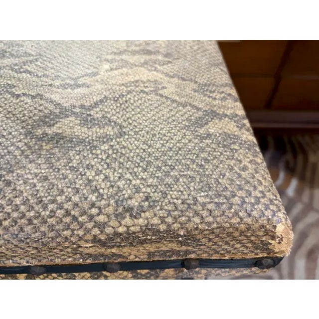 Gray Mid Century Faux Snakeskin Upholstered Wood Stools - Signed and Dated 1971 For Sale - Image 8 of 15