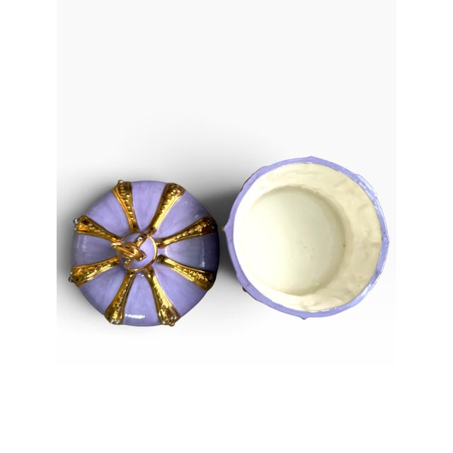 Ceramic Vintage 1972 Purple & Gold Jeweled Crown Lidded Ceramic Jar For Sale - Image 7 of 8