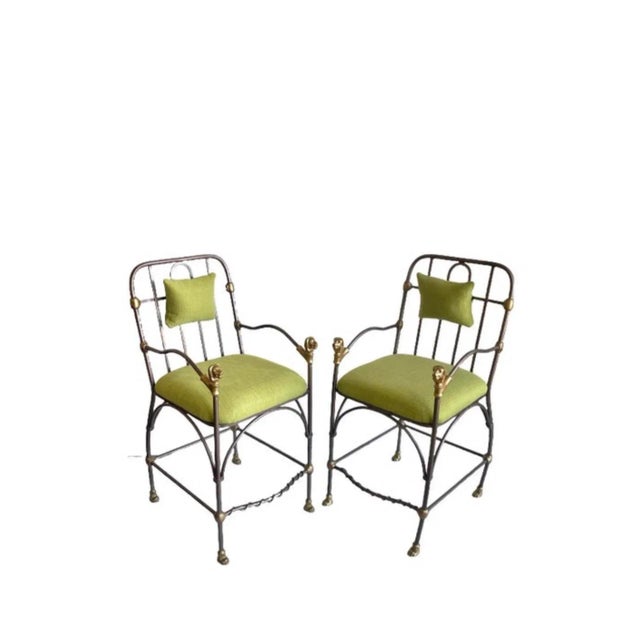 Mid 20th Century Mid Century Modern Hollywood Regency Neoclassical Lion Head Solid Bronze Counter Stools Attributed to Giacometti - a Pair For Sale - Image 9 of 9