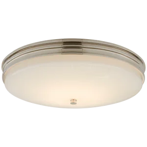 Chapman & Myers for Visual Comfort Signature Launceton Medium Flush Mount in Polished Nickel with White Glass
