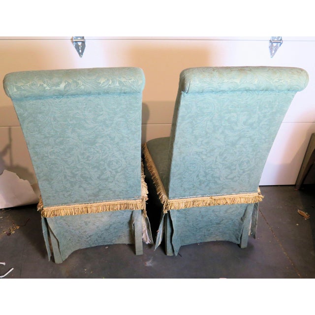 Mid-Century Modern Pair of Sea Foam Green Drexel Dining/Side Chairs With Short Cotton Fringe Framing the Seat For Sale - Image 3 of 6