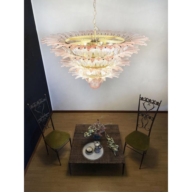 Palmette Ceiling Light with Four Levels and Pink Glasses For Sale - Image 14 of 18