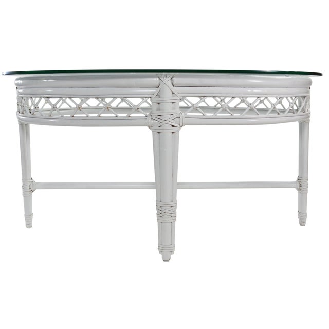Ficks Reed Trellis White Rattan Coffee Table Chairish