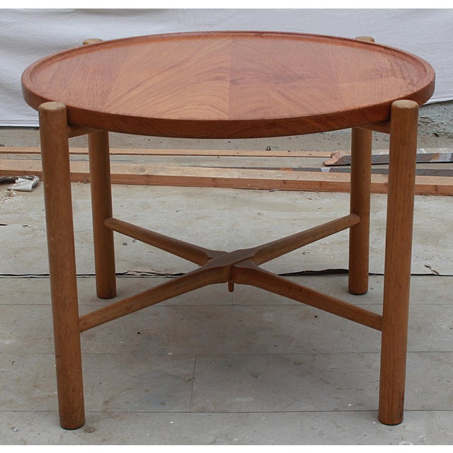 1960s folding coffee table, model AT35. Designed by Hans Wegner for Andreas Tuck. Removable teak tabletop. Solid oak base....