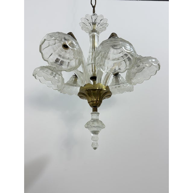Mid-Century Modern Six-Light Chandelier in Murano Glass and Brass in the style of Seguso, 1940 For Sale - Image 3 of 11