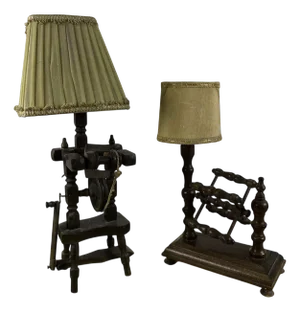 Vintage Wooden Table Lamps, Set of 2