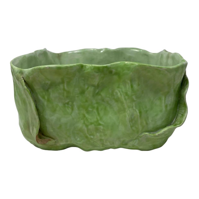 Wannopee Lettuce Leaf, Trade Mark, Majolica 1901-1903 Pottery Bowl For Sale