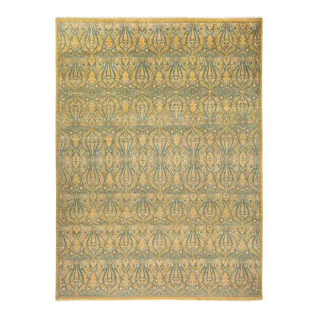 Mogul Collection Hand-Knotted Area Rug - Green 9' 2" x 12' 6" For Sale