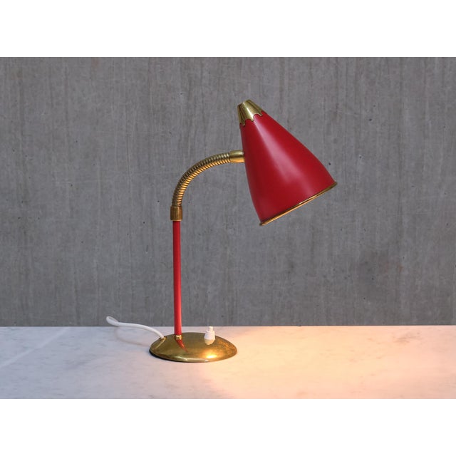 Vintage Norwegian Adjustable Table Lamps in Red Metal and Brass, 1960s, Set of 2 For Sale - Image 6 of 17