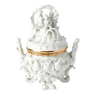 Antique Belgian Porcelain Covered Centerpiece /Mermaid, Dolphin and Shell Motifs For Sale