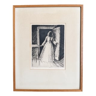 Börje Sandelin, Woman in the Doorway, 1950s, Etching, Framed For Sale