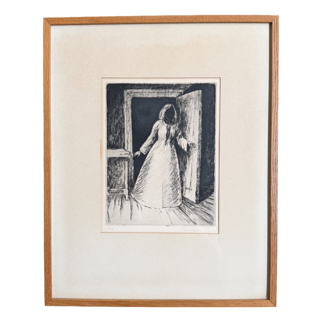 Börje Sandelin, Woman in the Doorway, 1950s, Etching, Framed For Sale