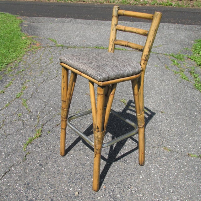 1950s 1950s Vintage Bamboo and Rattan Bar Stools, Set of 3 For Sale - Image 5 of 9