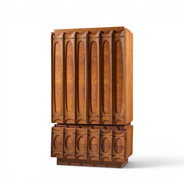 Mid-Century Modern Tobago Brutalist Mid Century Walnut Armoire Dresser For Sale - Image 3 of 9
