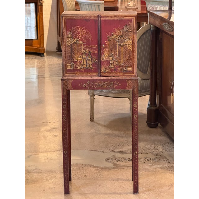 Chinoiserie 19th Century Red Chinoiserie Painted Cabinet on Stand For Sale - Image 3 of 13