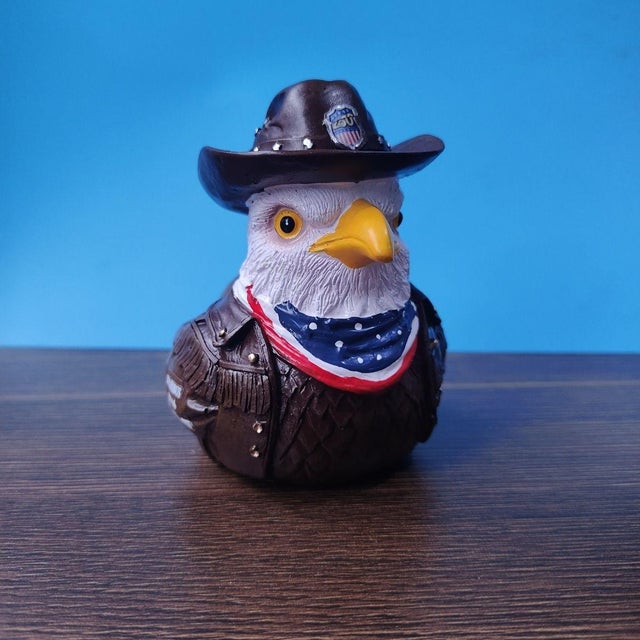 American Patriotic Eagle Figurine – 3.9" Resin Bald Eagle Bust With Cowboy Hat & Leather Jacket For Sale - Image 3 of 6